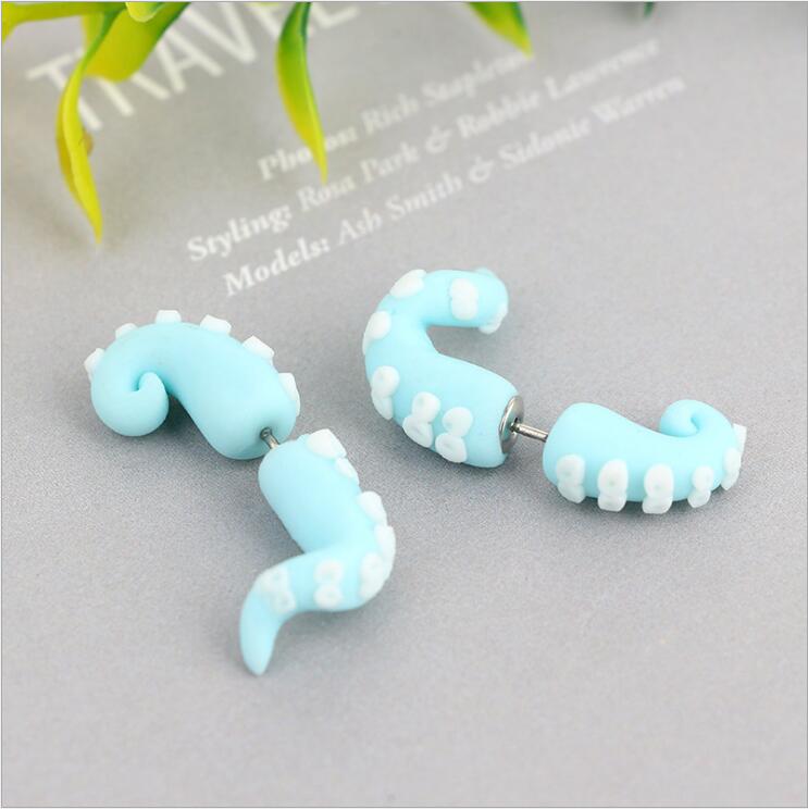 Blue Octopus Leg Jewelry Stud Earring Modern Fashion Women Earrings Piercing