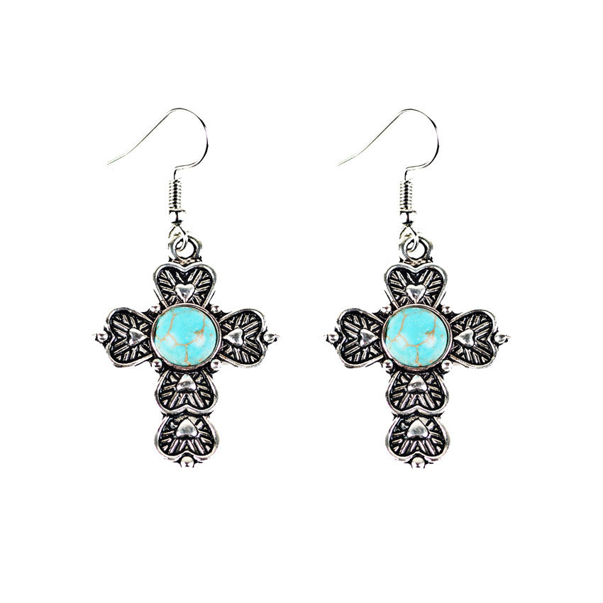 Turquoise Cross Dangle Earring Exquisite Fashion Drop Earrings For Women