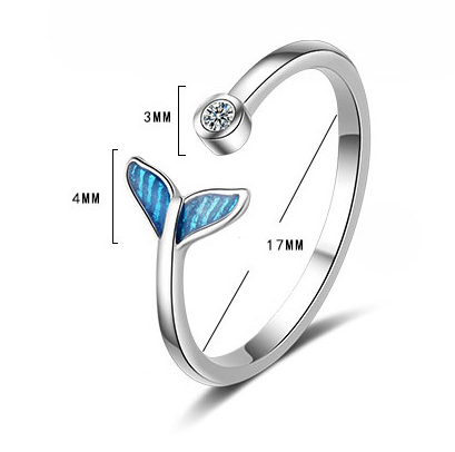 Trendy Silver Color Blue Mermaid Tail Cuff Ring with Cubic Zirco Sea Whale Fish Tail Bague Rings Romantic Gifts