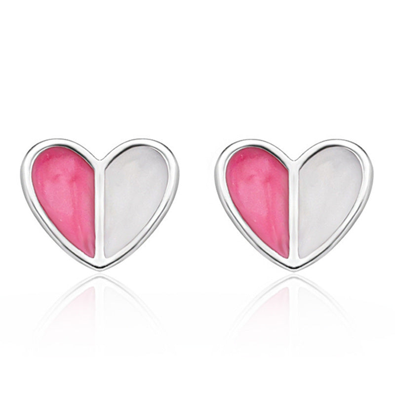 Half White Pink Heart Stud Earrings Accessories Gift Women Girl Fashionable