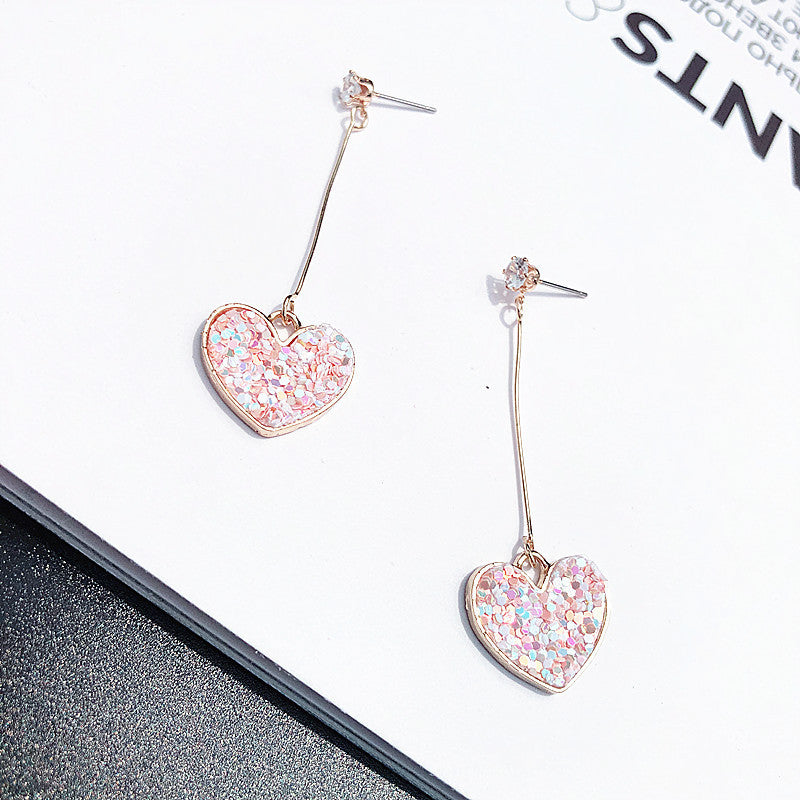 Cute Glitter Heart Ear Drop Earrings Dangle Women Fashion Jewelry Gift for Her