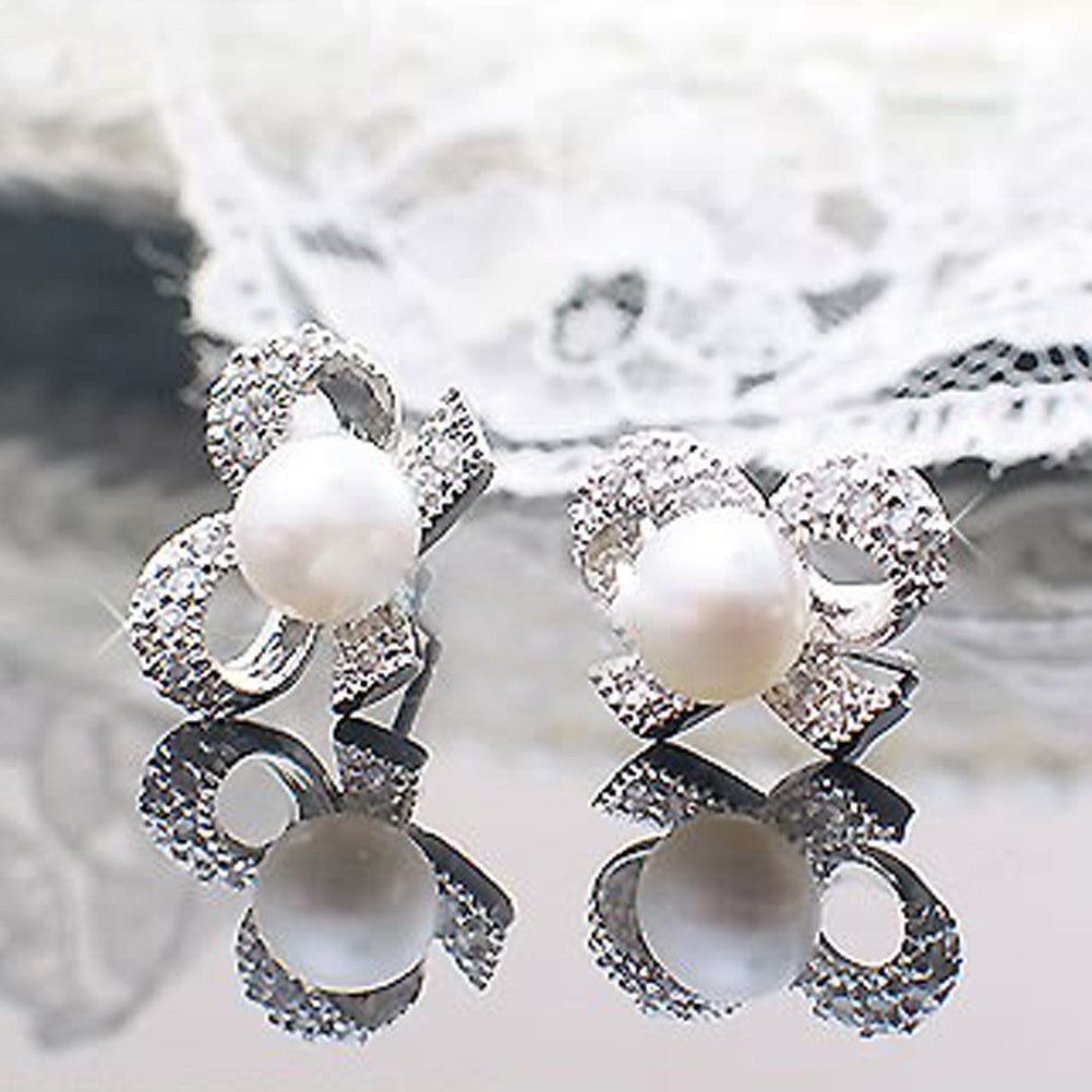 Pearl Bow Stud Earrings Women Jewelry Mom Gift Everyday Wear Earrings