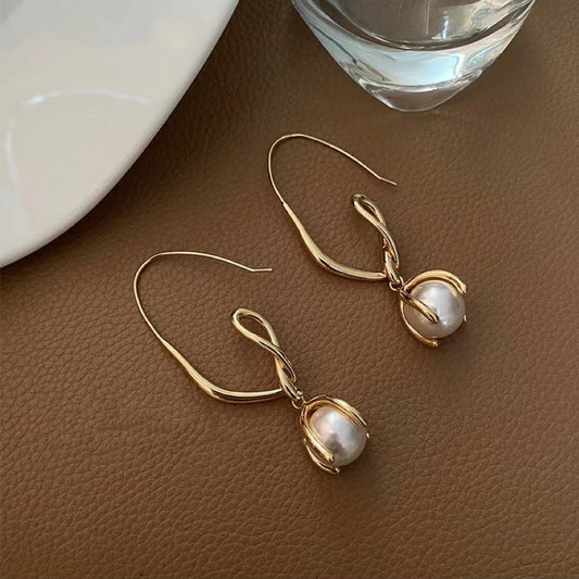 Twisted String Faux Pearl Dangle Earrings Jewelry Accessories Girls Fashion Accessory