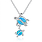 Fashion silver filled blue opal sea turtle pendant necklace for women female Animal wedding ocean beach jewelry gift