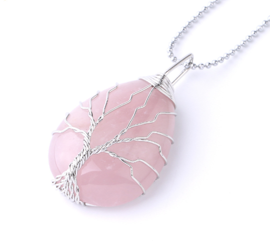 Natural Stone Pendant Gold Color Wire Wrap Gem