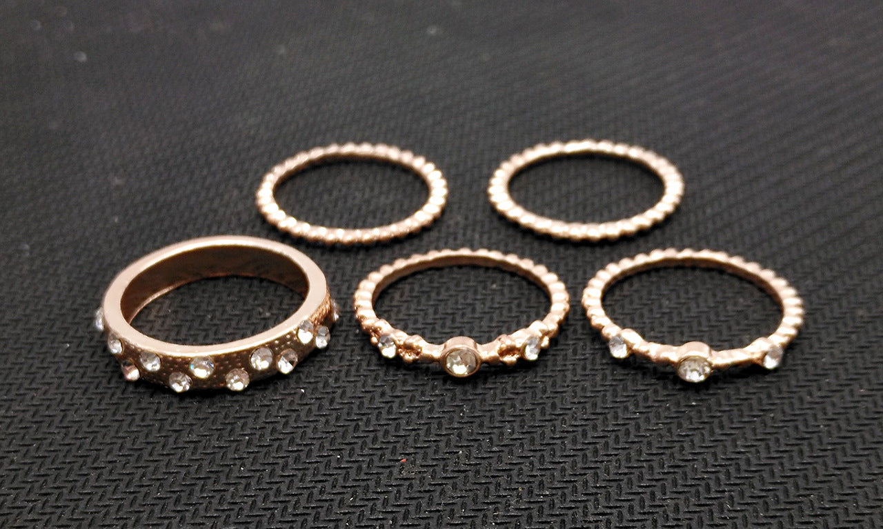 European And American Jewelry Rose Gold Stackable Diamonds Set Of Five Sets Of Rings BohemiaJ