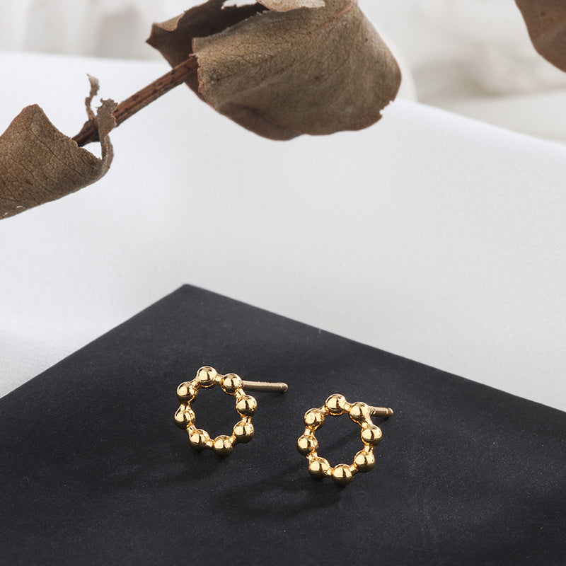 Metallic Bead Style Round Stud Earrings Women Fashionable Luxurious Earrings