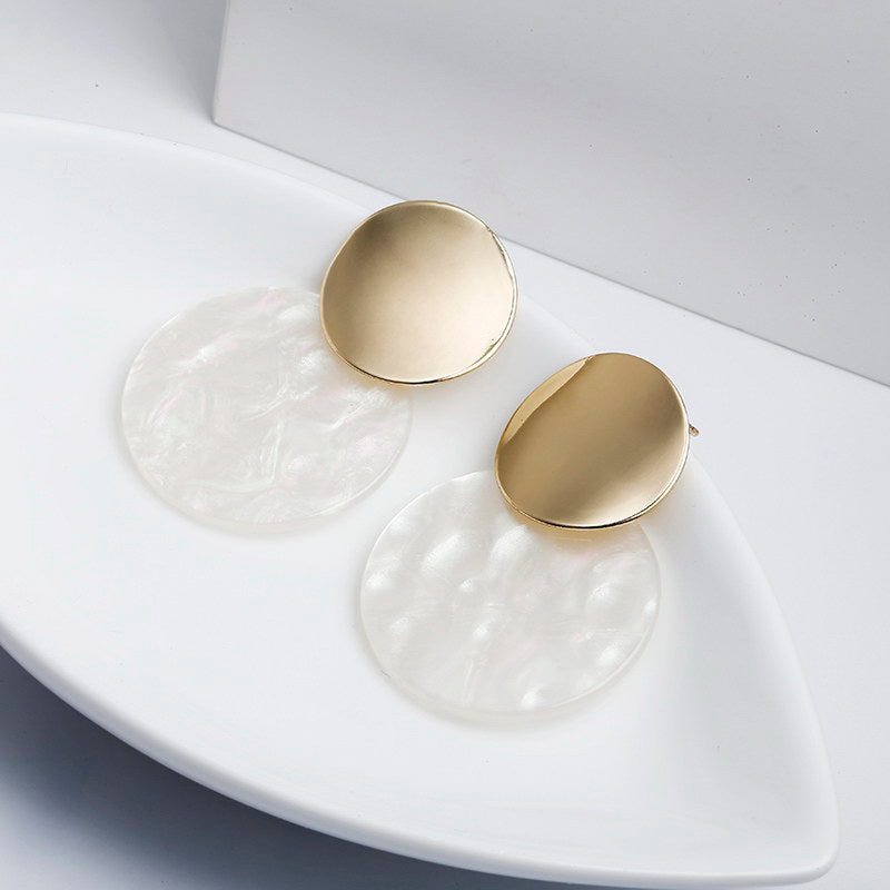 Golden White Round Dangle Fashion Drop Earrings Women Girls Ear Studs Jewelry