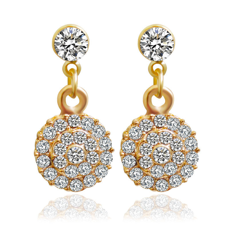 The bride jewelry two piece Necklace Earrings Set Round Diamond Jewelry Set Gold Jewellery Set