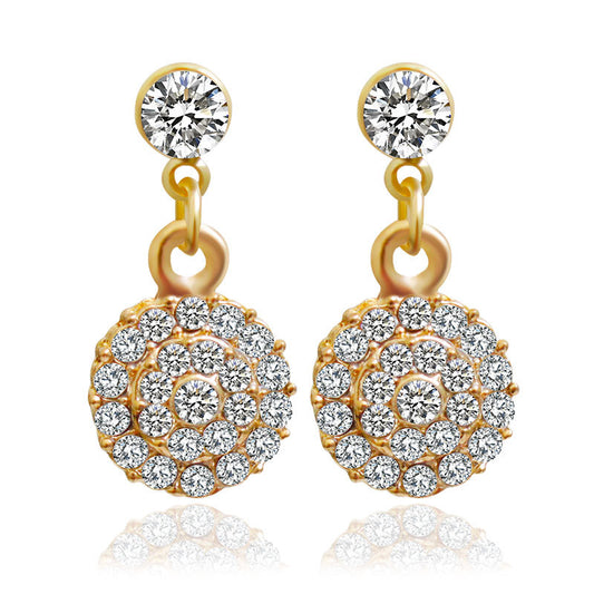 The bride jewelry two piece Necklace Earrings Set Round Diamond Jewelry Set Gold Jewellery Set