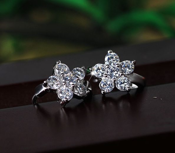 Rhinestone Flower Hoop Earrings Fashion Jewelry for Girls Women Gift Accessories