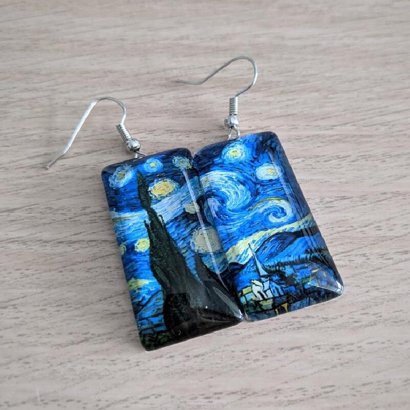 Blue Painting Design Drop Earrings Cute Dangle Earrings Women Jewelry Gift for Her