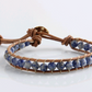Popular white point blue natural stone leather woven 6mm single ring bracelet full handmade bead bracelet
