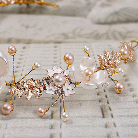 The Bride Wedding Headdress Ornaments Wholesale Pearl Ceramic Golden Hoop Luxury Wedding Headdress Wedding Accessories