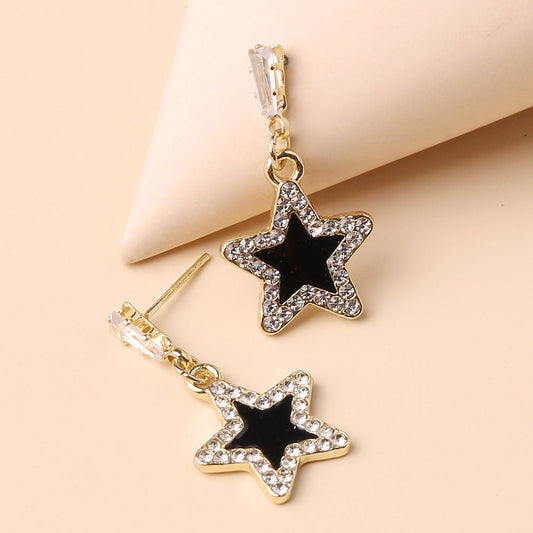 Rhinestone Star Black Middle Gift Earrings Dangle Women Fashion Jewelry Jewellery