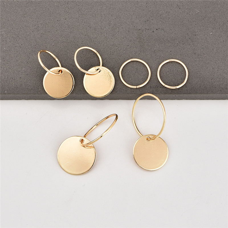 3Pairs Disc Pattern Drop Ear Dangle Fashion Earrings for Women Party Jewelry