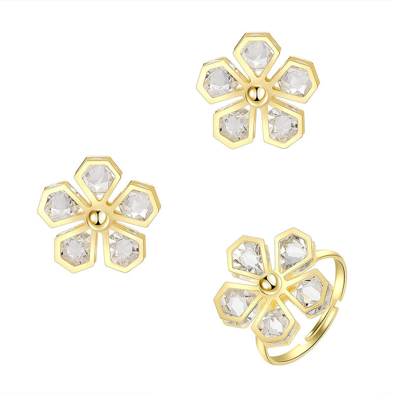 Geometric Flower Stud Earrings and Ring Fashion Women Female Earrings Piercing