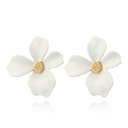 Sweet Flower Earrings Women Four Petal Stereo Leaf Stud Earring Modern Jewelry Girl Accessory