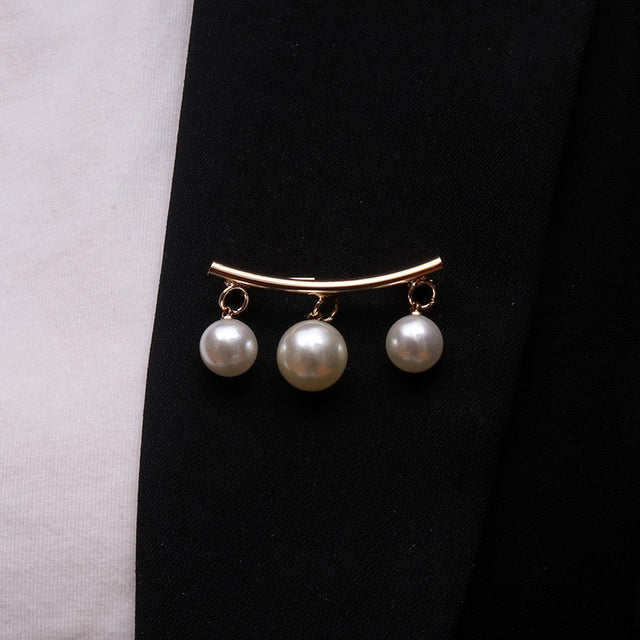 Fashion Pearl Fixed Strap Charm Safety Pin Brooch Sweater Cardigan Clip Chain Brooches Jewelry Wholesale