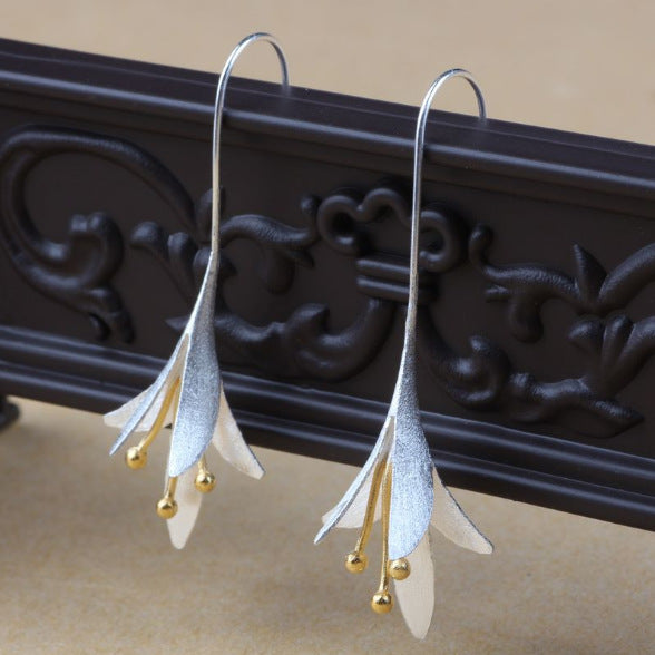 Flower Long Earrings Elegant Lady Anti Allergy Silver 925 Fashion Jewelry