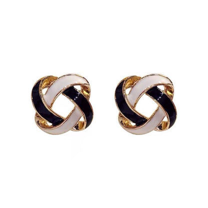 Black and White Twist Stud Earrings for Women Girls Fashion Earrings Piercing
