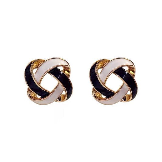 Black and White Twist Stud Earrings for Women Girls Fashion Earrings Piercing
