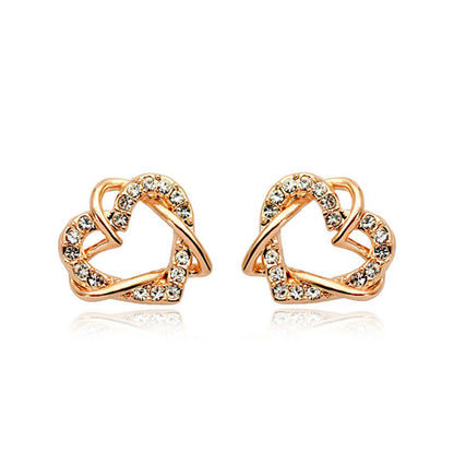 Luxury Gold Heart Rose Gold Color Stud Earrings