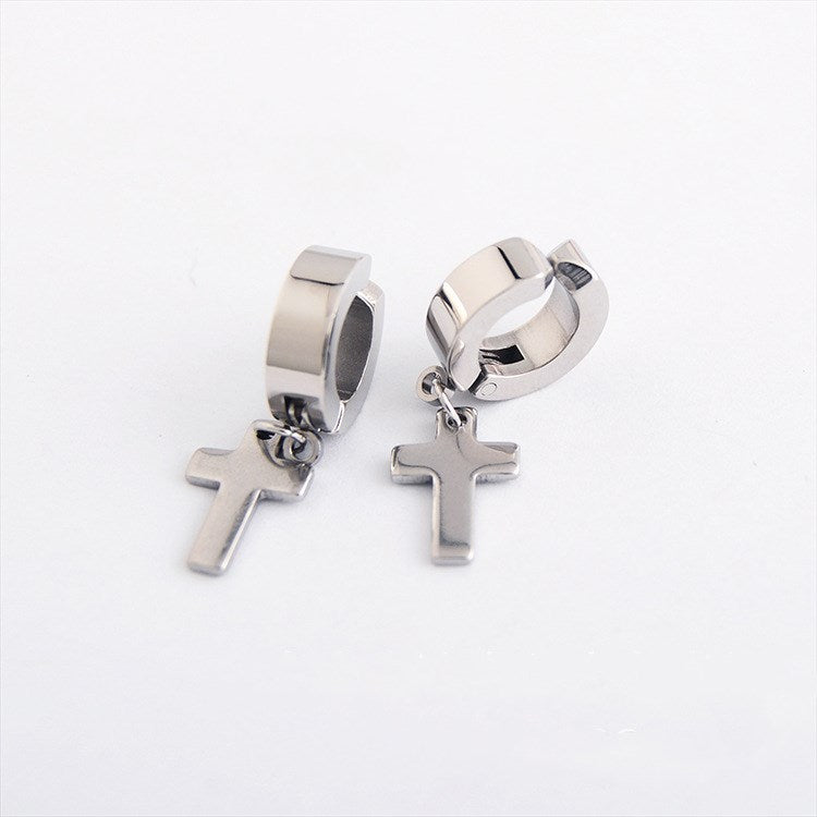 Titanium steel cross earrings