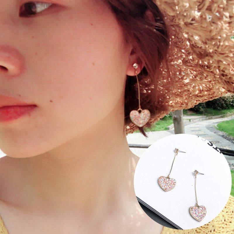 Cute Glitter Heart Ear Drop Earrings Dangle Women Fashion Jewelry Gift for Her