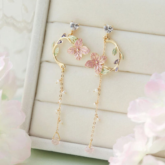 Korean Vintage Metal Flower Long Dangle Earrings For Women Girls Brincos Temperament Pendientes Mujer Jewelry