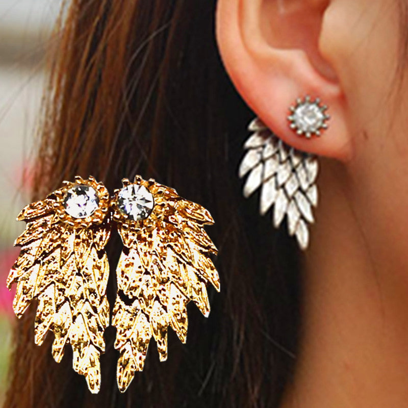 Angel Wings Stud Earrings with Diamonds