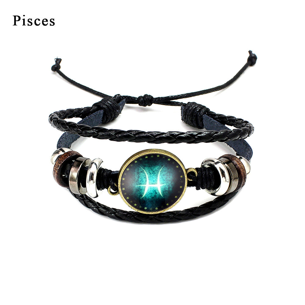 Twelve constellation glass piece couple bracelet