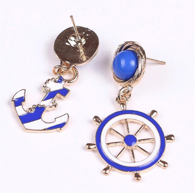 Blue Anchor Drop Ear Dangle Fashion Earrings for Women Party Jewelry Gift