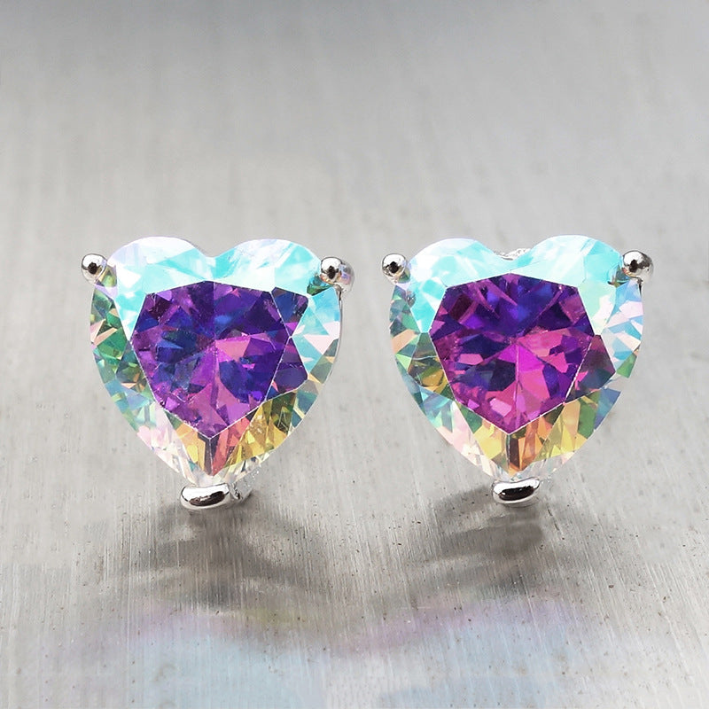 Holographic Heart Crystal Stud Earrings Fashion Women Female Earrings Piercing