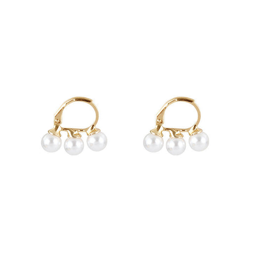 Three Faux Pearls Hoop Earrings Dangle Women Fashion Jewelry Gift for Her