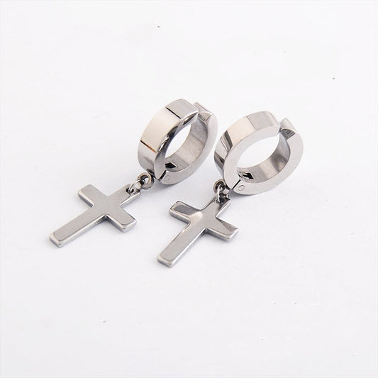 Titanium steel cross earrings