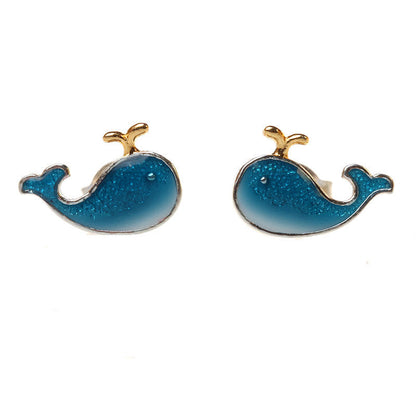 Blue Whale Stud Earrings Women Jewelry Mom Gift Everyday Wear Earrings