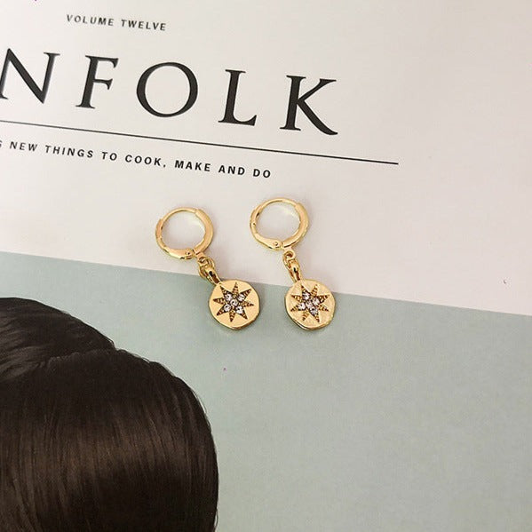 Disk Star Pendant Dangling Drop Earrings Women Girls Gifts Jewelry Accessories