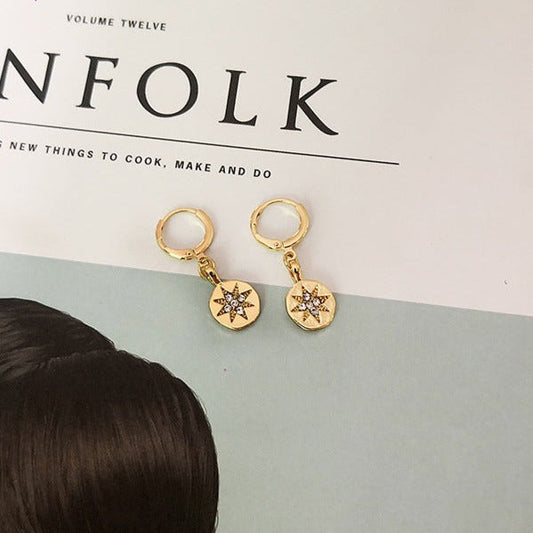 Disk Star Pendant Dangling Drop Earrings Women Girls Gifts Jewelry Accessories