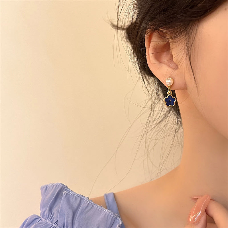 Blue Flower Drop Earrings Cute Dangle Earrings Women Jewelry Gift for Her