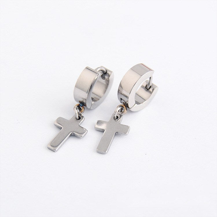 Titanium steel cross earrings