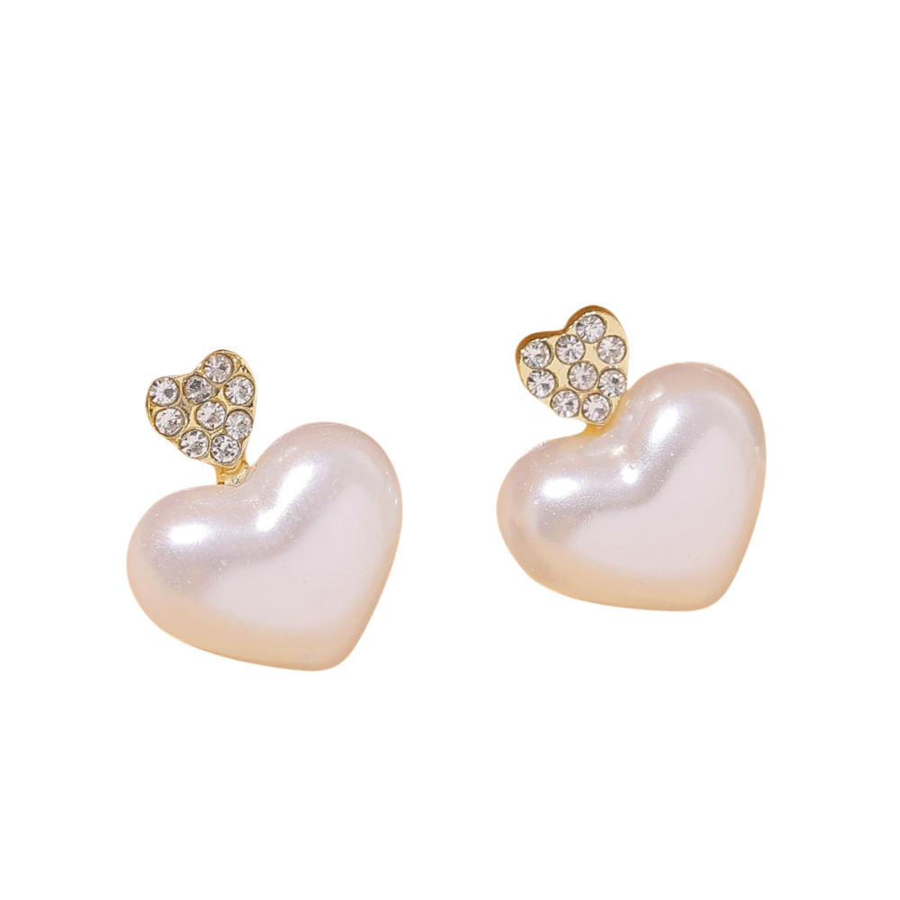 Elegant Faux Pearl Heart Decor Earrings for Women Girls Ear Studs Jewelry Gift