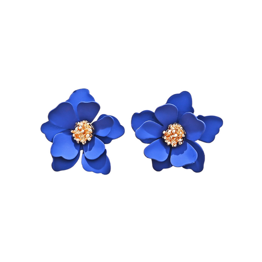 Blue Flower Design Stud Earrings for Women Girls Ear Studs Jewelry Gift Fashion