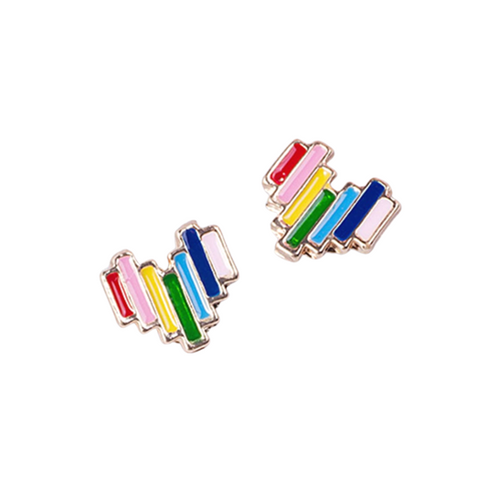 Rainbow Heart Design Stud Earrings for Women Girls Ear Studs Jewelry Gift