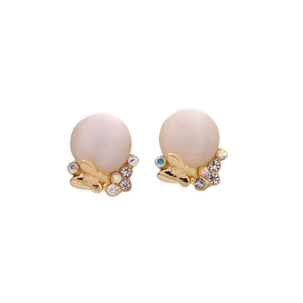 Opal & Rhinestone Decor Stud Earrings for Women Girls Ear Studs Jewelry Gift