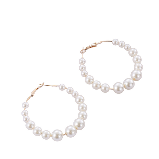 Faux Pearl Beads Hoop Earrings Cute Summer Earring Jewelry Gift for Her