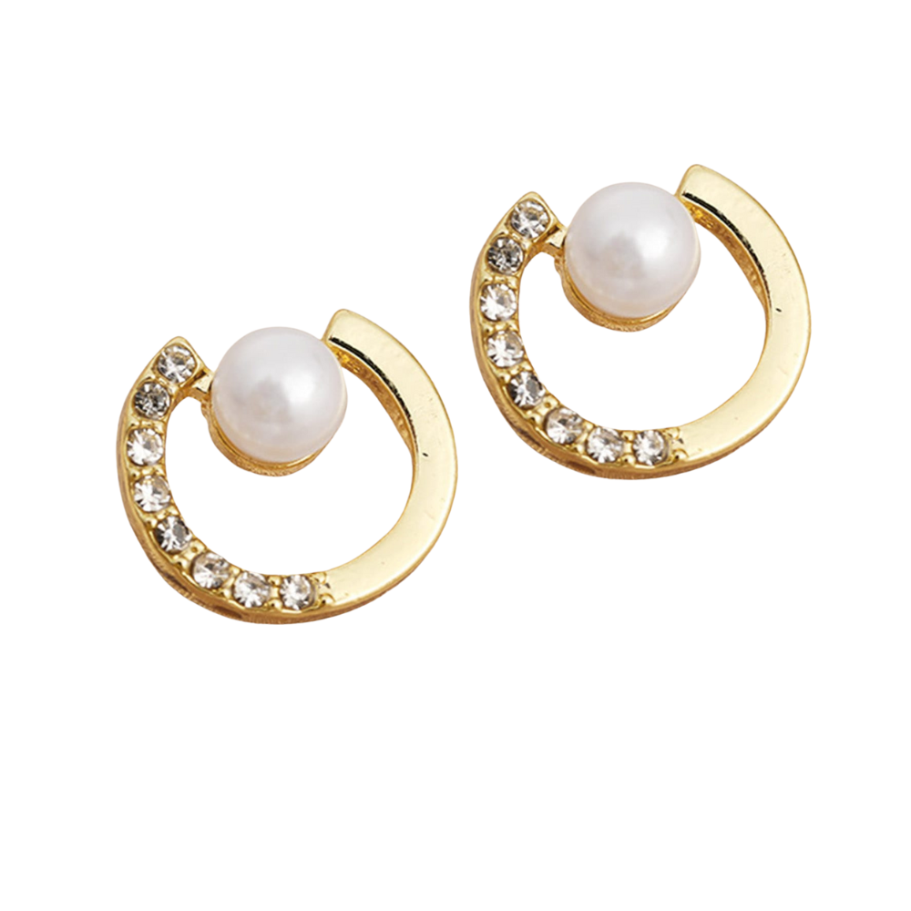 Faux Pearl Decor Round Design Stud Earrings for Women Girls Ear Studs Jewelry