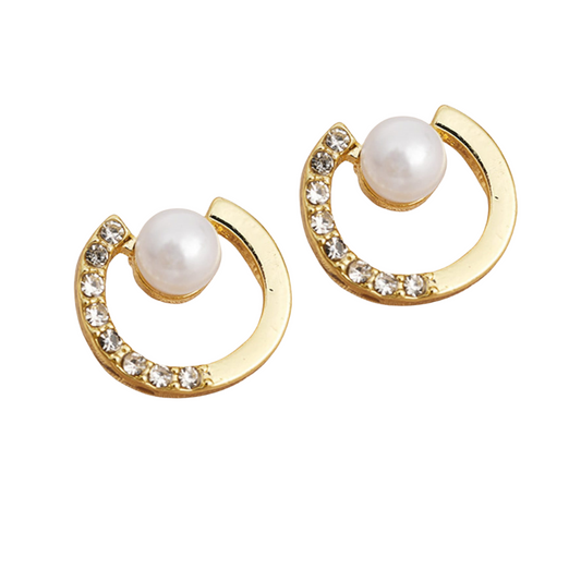 Faux Pearl Decor Round Design Stud Earrings for Women Girls Ear Studs Jewelry