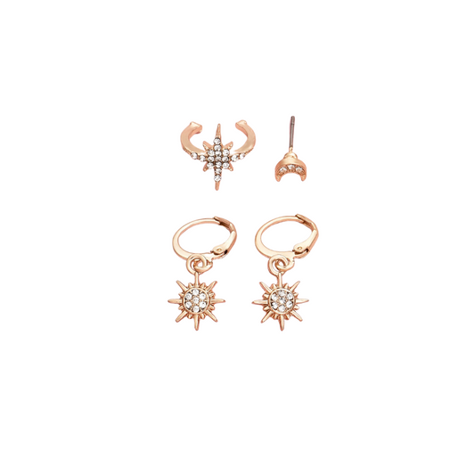 3pcs Set Sun Moon Jewelry Stud Earrings Modern Fashion Women Earrings Piercing
