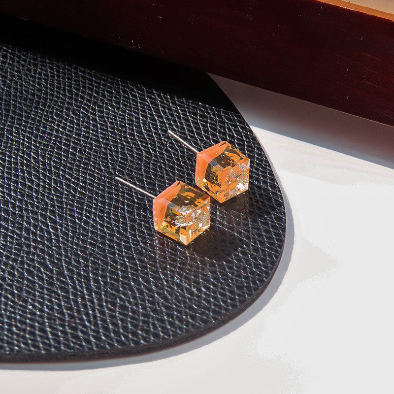Glitter 3D Cube Stud Earrings Accessories Gift Women Girl Fashionable Jewelry